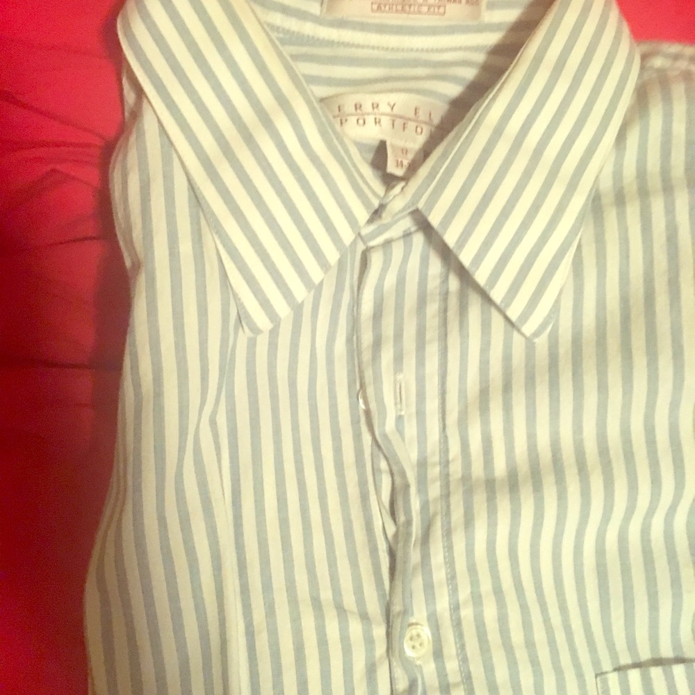 Blue and white striped button-down